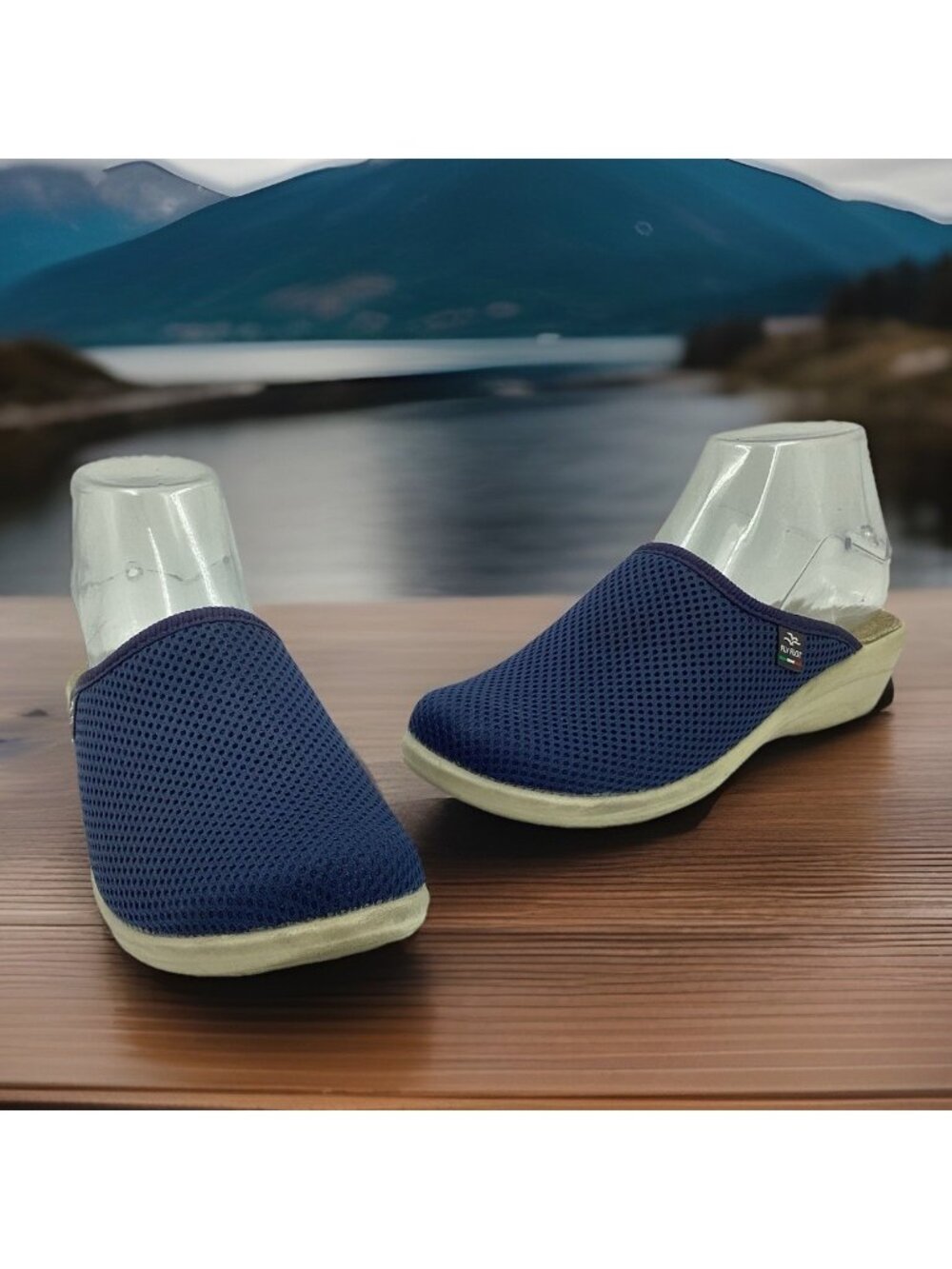Fly Flot Women’s Slip On Knit Comfort Wedge Mules Navy Blue Size Eu 37 US 6.5–7